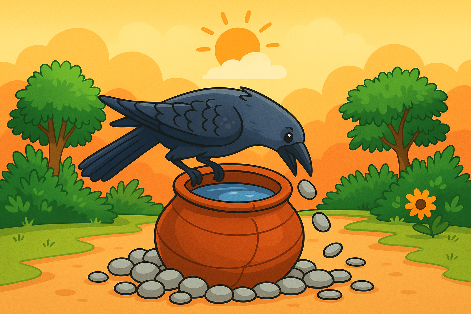 The Thirsty Crow Story with Moral for Kids