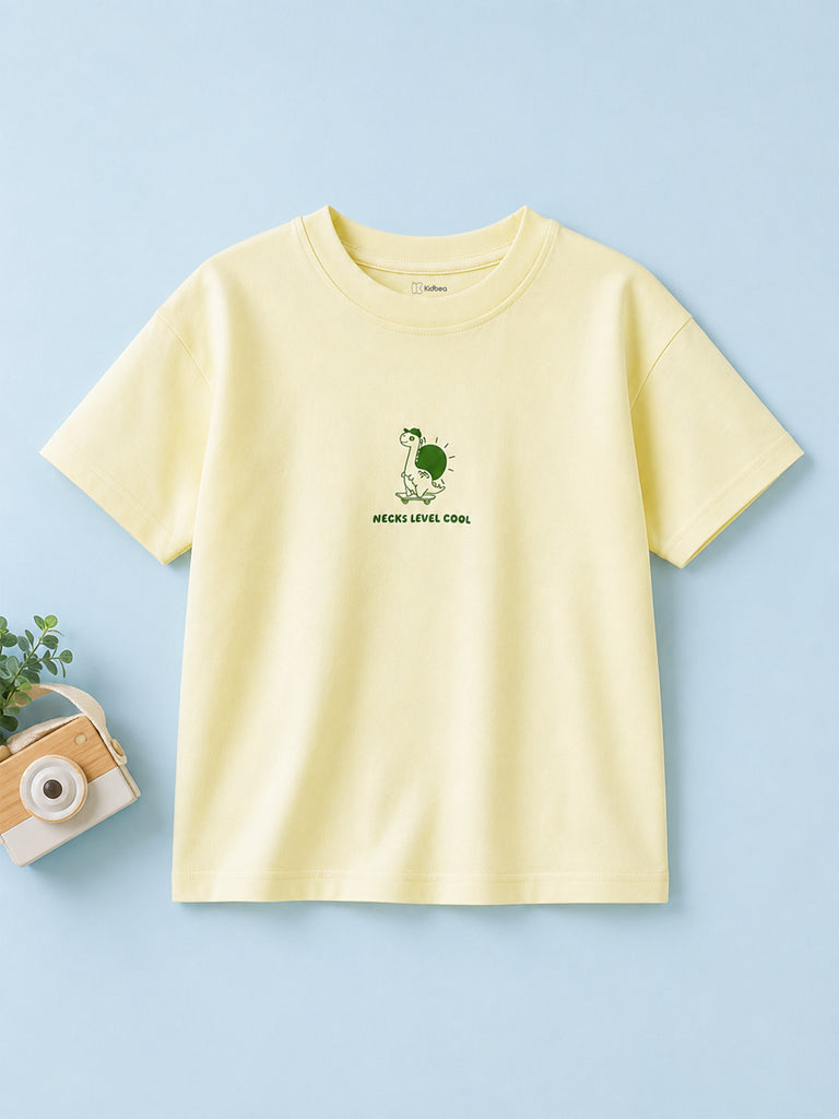 Organic Cotton Lemon Yellow Turtle Print Round Neck Half Sleeve T-Shirt for Boys