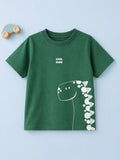 Organic Cotton Forest Green Dinosaur Print Round Neck Half Sleeve T-Shirt for Boys