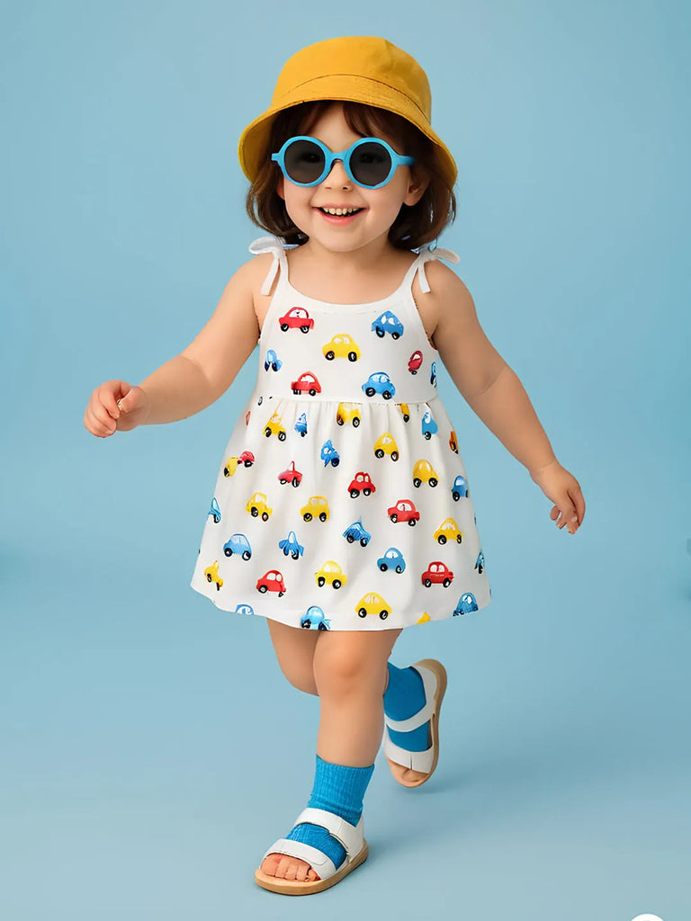 Premium Extra Soft Muslin Baby Girls Frock | Colorful Car Print