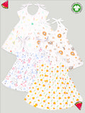 Extra Soft Muslin Fabric Baby Girls Frock | Pack of 4 | Tiger, Mickey, Rainbow and Cute Chick Print
