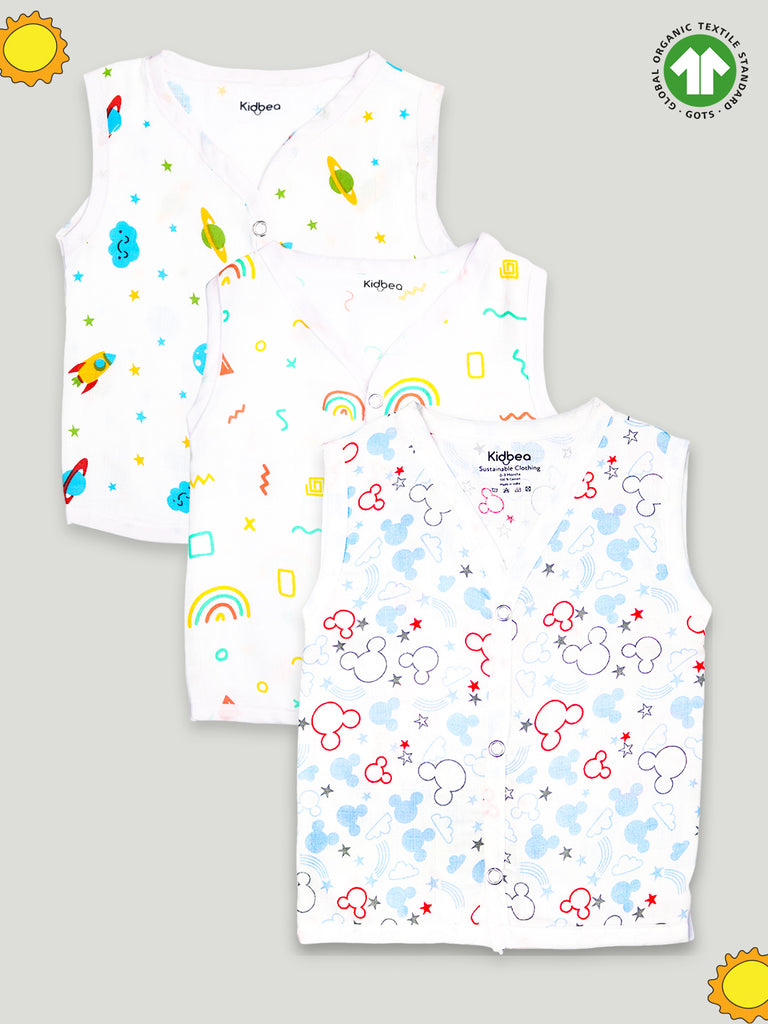 Kidbea Extra Soft Muslin Cotton Jhabla Cloth for Baby | Space, Rainbows and Mickey Print | Print May Vary
