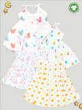 Extra Soft Muslin Fabric Baby Girls Frock | Pack of 4 | Space, Mickey, Cute Chick and Butterfly Print