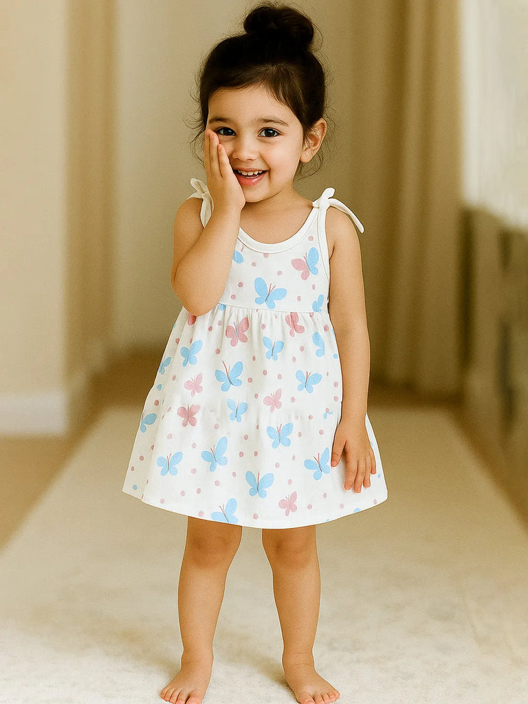 Premium Extra Soft Muslin Baby Girls Frock | Cute Butterfly Print