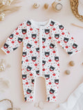 100% Organic cotton Bear Print Romper/Bodysuit - Grey With Pink
