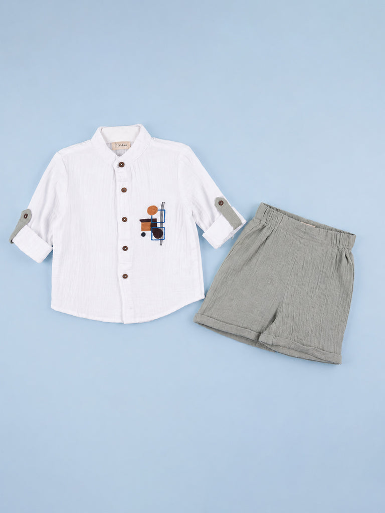 Light Organic Cotton White Shirt & Green Shorts Co-ord Set