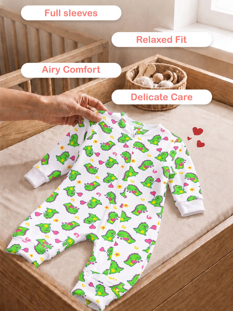 Organic cotton Dino Print Romper/Bodysuit - Olive Green