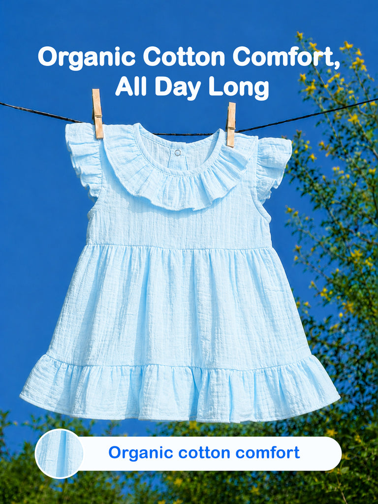 Light Organic cotton Sky Blue Girls Frock | Blue