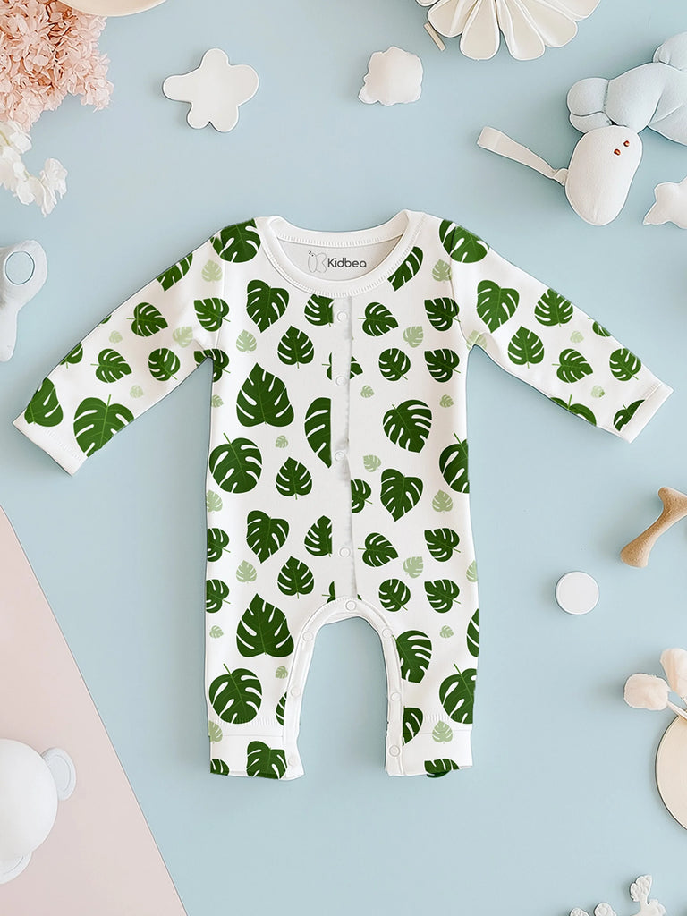 100% Organic Cotton Romper Pack – Leaf & Star Designs, Green & Black, Full Sleeves