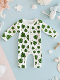 100% Organic Cotton Romper Pack – Leaf & Dinosaur Designs, Green & Olive Green, Full Sleeves