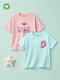 Organic Cotton Girls Graphic Print Half Sleeve T-Shirt Combo Pack (Pack of 2)