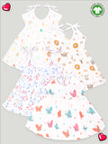 Extra Soft Muslin Fabric Baby Girls Frock | Pack of 4 | Rainbow, Tiger, Mickey and Butterfly Print