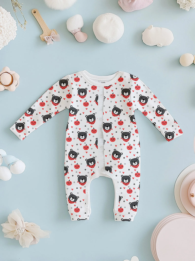 100% Organic Cotton Baby Romper/Bodysuits – Fun Leaf, Bear & Pizza Prints, Set of 3