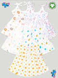 Extra Soft Muslin Fabric Baby Girls Frock | Pack of 5 | Mickey, Tiger, Space, Rainbow and Cute Chick Print