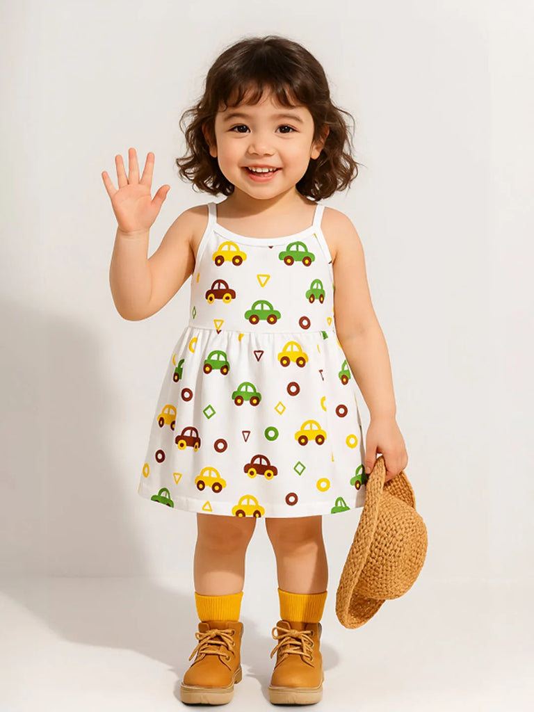 Premium Extra Soft Muslin Baby Girls Frock | Cute Car Print