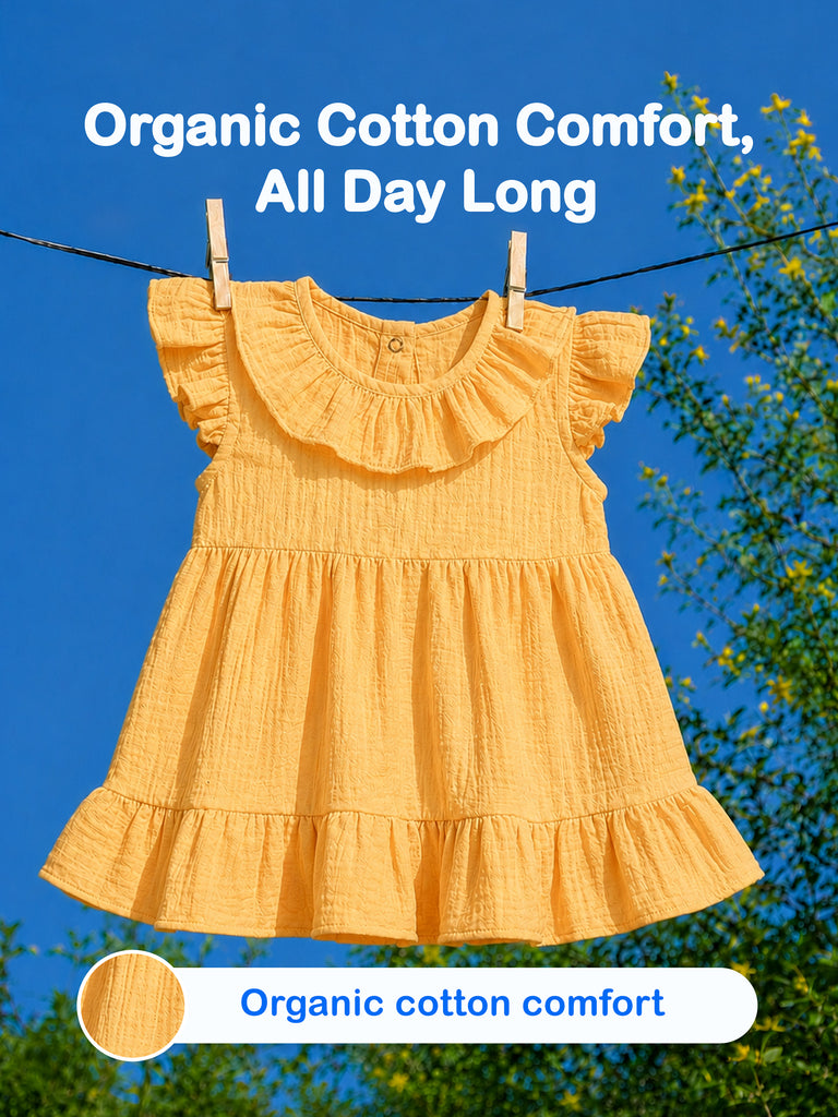 Light Organic cotton Charming Mustard Yellow Girls Frock | Mustard Yellow