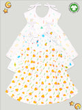 Extra Soft Muslin Fabric Baby Girls Frock | Pack of 3 | Rainbow, Space and Cute Chick
