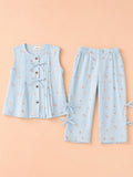 Light Organic Cotton Sky Blue Printed Top & Pant Co-ord Set