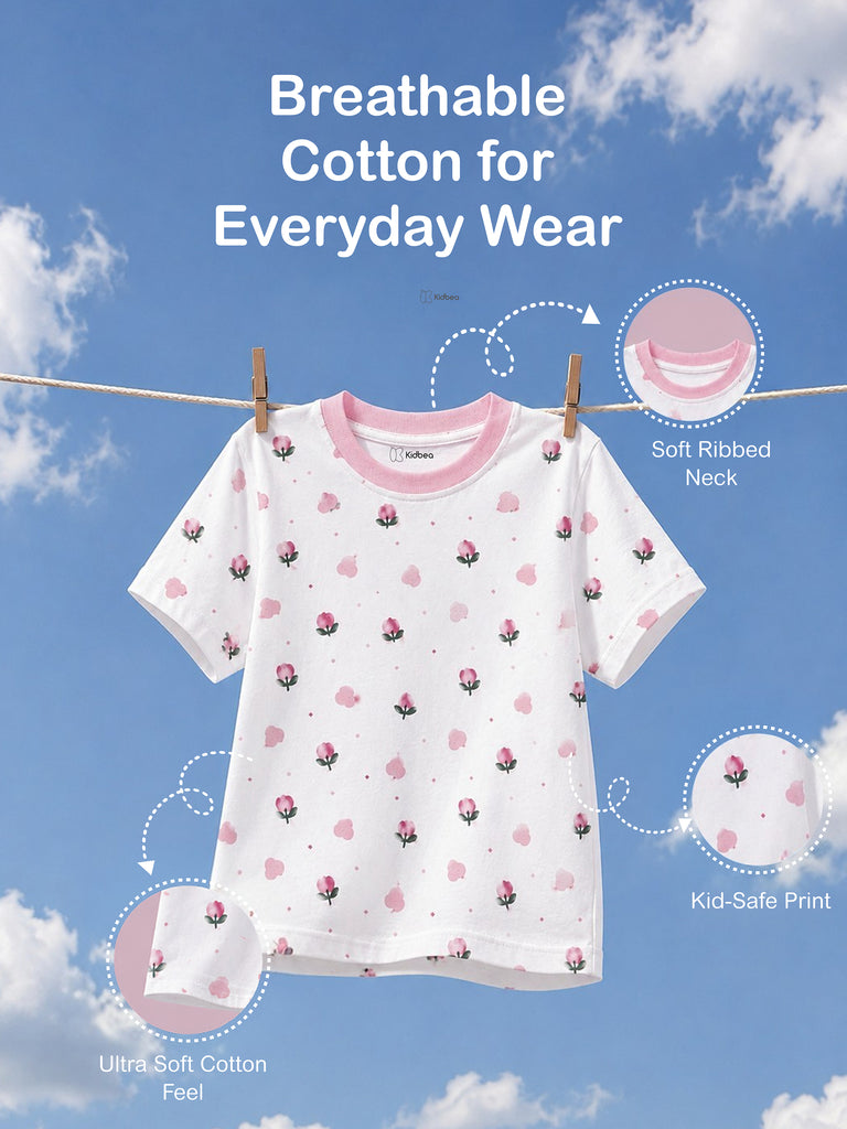Organic Cotton Girls Little Miss, Gummy Bears & Floral Hearts Print Half Sleeve T-Shirt Combo Pack