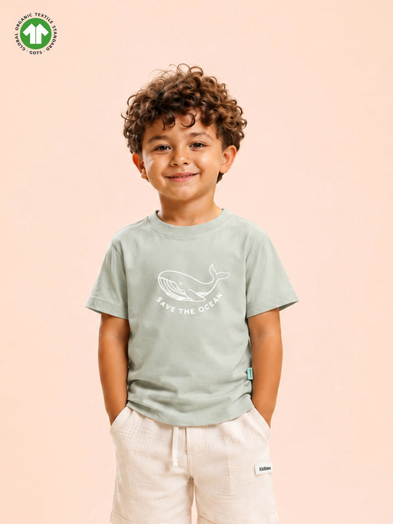 Organic Cotton Gray Whale Print Oversized Round Neck Half Sleeve T-Shirt | Unisex