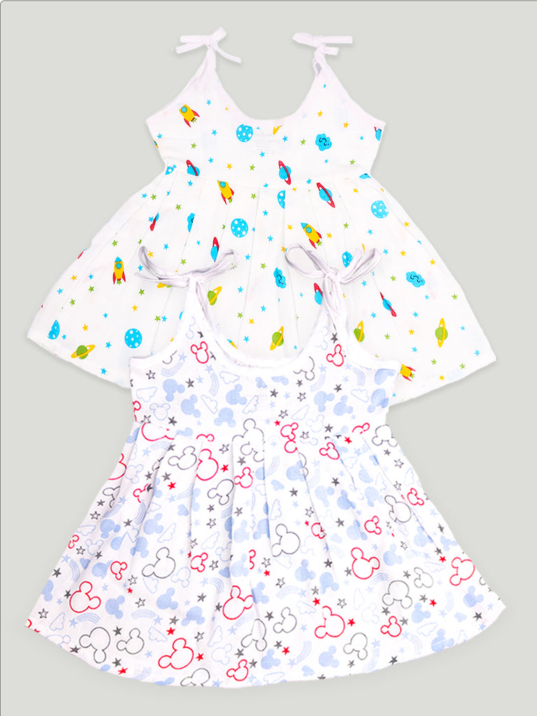 Extra Soft Muslin Fabric Baby Girls Frock | Space and Mickey Print Pack of 2