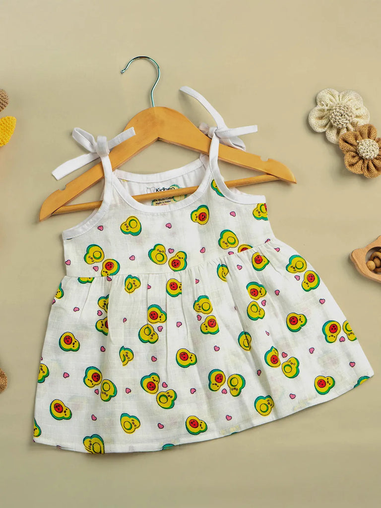 Premium Extra Soft Muslin Baby Girls Frock | Cute Avocado Print