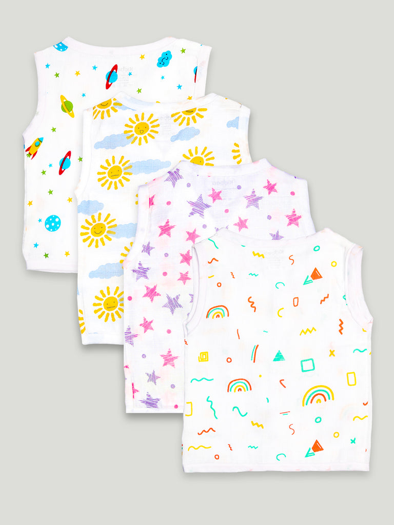 Kidbea Extra Soft Muslin Cotton Jhabla Cloth for Baby | Space, Sun, Rainbows and Star Print | Print May Vary