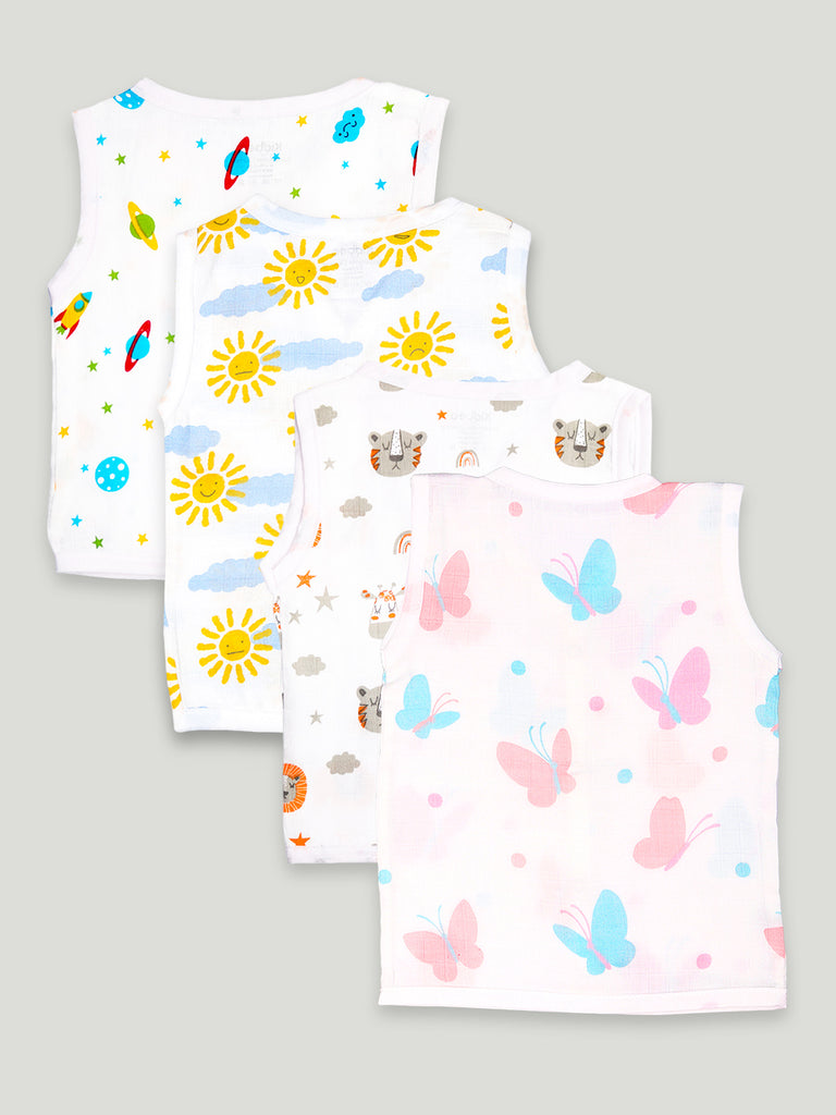 Kidbea Extra Soft Muslin Cotton Jhabla Cloth for Baby | Space, Sun, Tiger and Butterfly Print | Print May Vary