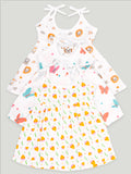 Extra Soft Muslin Fabric Baby Girls Frock | Pack of 3 | Tiger, Cute Chick and Butterfly Print