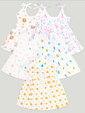 Extra Soft Muslin Fabric Baby Girls Frock | Pack of 5 | Mickey, Tiger, Space, Rainbow and Cute Chick Print