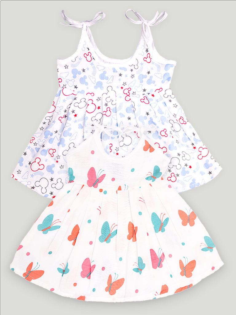 Extra Soft Muslin Fabric Baby Girls Frock | Mickey and Butterfly Print Pack of 2