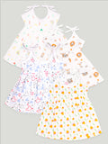 Extra Soft Muslin Fabric Baby Girls Frock | Pack of 4 | Tiger, Mickey, Rainbow and Cute Chick Print