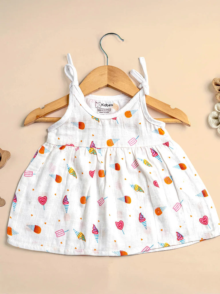 Premium Extra Soft Muslin Baby Girls Frock | Cute Ice-cream Prints