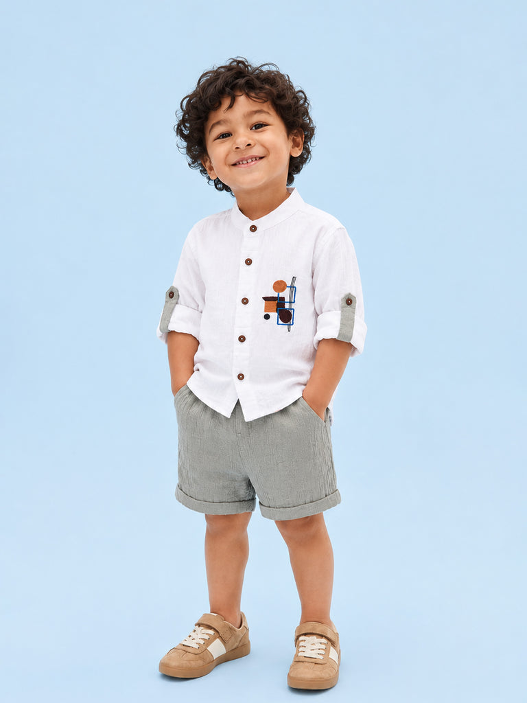 Light Organic Cotton White Shirt & Green Shorts Co-ord Set