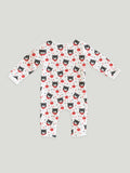 100% Organic cotton Bear Print Romper/Bodysuit - Grey With Pink