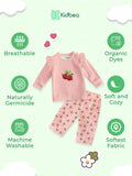 100% Bamboo Cotton Girls Full Sleeves Cherry Printed Co-Ord Set - Blush Pink