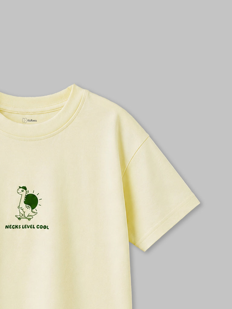 Organic Cotton Lemon Yellow Turtle Print Round Neck Half Sleeve T-Shirt for Boys