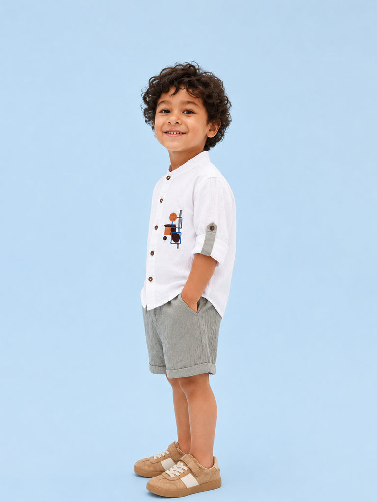 Light Organic Cotton White Shirt & Green Shorts Co-ord Set