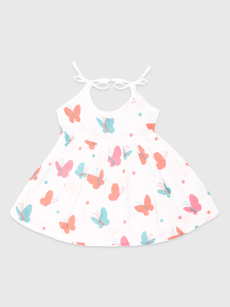 Extra Soft Muslin Fabric Baby Girls Frock | Rainbow and Butterfly Print Pack of 2