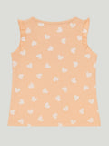Girls Heart Print Clothing Set | Soft Sleeveless Top with Ruffle Sleeves and Elastic Waist Shorts | Peach