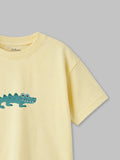 Organic Cotton Cream Crocodile Print Oversized Round Neck Half Sleeve T-Shirt | Unisex