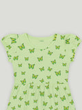 Kidbea Girls Cotton Frock | Butterfly Printed Summer Dress | Short Sleeve Casual Wear Kids | Green