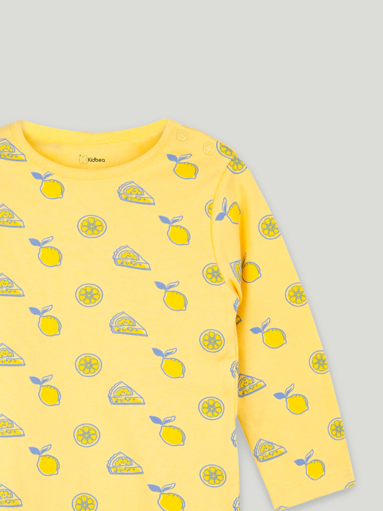 Organic Cotton Unisex Baby Co-ord Set – Soft Breathable Yellow Lemon Print Full Sleeve T-shirt & Pyjama for Infants