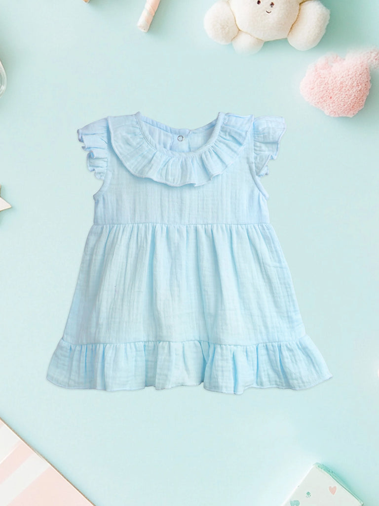 Light Organic Cotton Girls Frock Set | Pack of 4 (Pink, Mustard Yellow, Sky Blue & Rust)