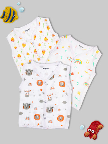 Kidbea Muslin Cotton Jhablas Pack of 3 | Tiger & Cute Chick | Assorted| Cute Chick , Tiger & rainbow Print | Assorted | Print May Vary