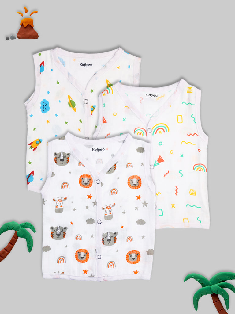 Muslin Cotton Jhablas Pack of 3 | Tiger, Rainbow & space Print | Assorted | Print May Vary