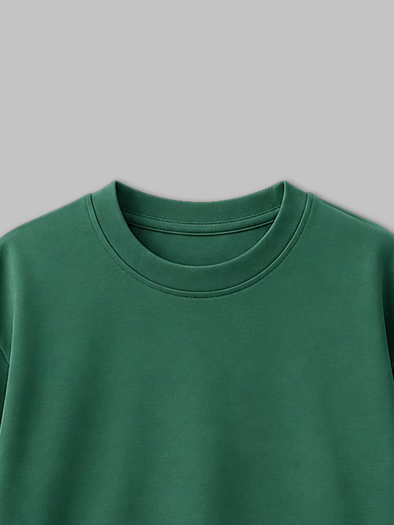 Organic Cotton Green Round Neck Solid Oversized Half Sleeve T-Shirt | Unisex
