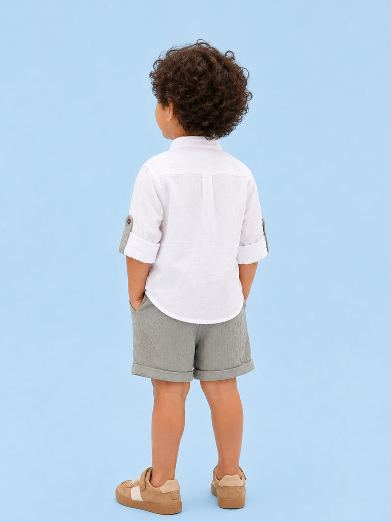 Light Organic Cotton White Shirt & Green Shorts Co-ord Set