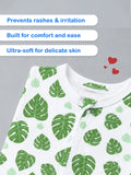 Organic cotton Leaf Print Romper/Bodysuit - Green