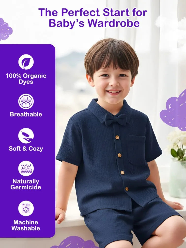 Light Organic Cotton Shirt & Pant Navy Blue Co-ord Set